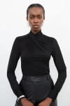 Karen Millen Jersey And Georgette Mix High Neck Top In Black