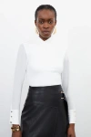 Karen Millen Jersey And Georgette Mix High Neck Top In White