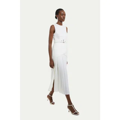 Karen Millen Jersey Pleated Maxi Dress In White