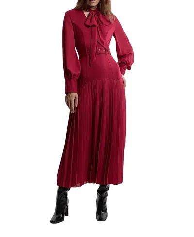 Karen Millen Jersey Ponte Georgette Mix Maxi Dress In Burgundy