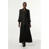 Karen Millen Jersey Ponte Georgette Mix Midi Dress In Black