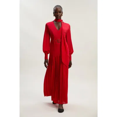 Karen Millen Jersey Ponte Georgette Mix Midi Dress In Red