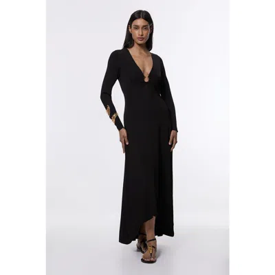 Karen Millen Keyring Detail Long Sleeve Knit Dress In Black