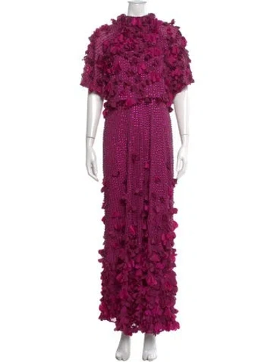 Pre-owned Karen Millen Lace Pattern Long Dress In Purple