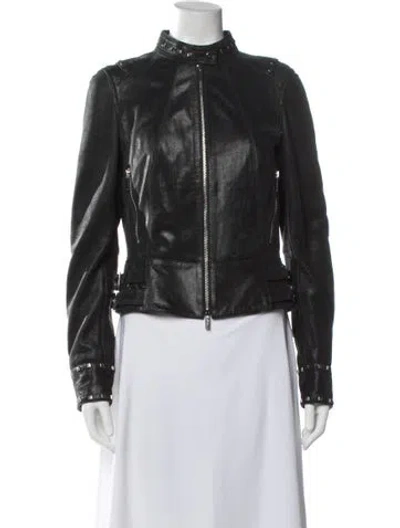 Pre-owned Karen Millen Lamb Leather Biker Jacket In Black