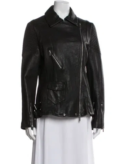 Pre-owned Karen Millen Leather Biker Jacket In Black