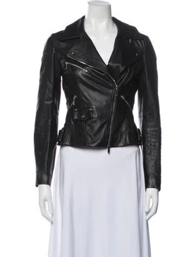 Pre-owned Karen Millen Leather Biker Jacket In Black