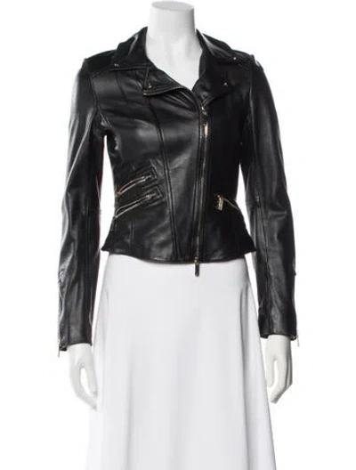Pre-owned Karen Millen Leather Biker Jacket In Black