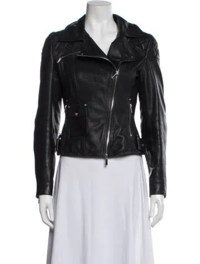 Pre-owned Karen Millen Leather Biker Jacket In Black