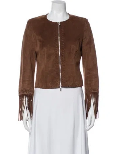 Pre-owned Karen Millen Leather Biker Jacket In Brown