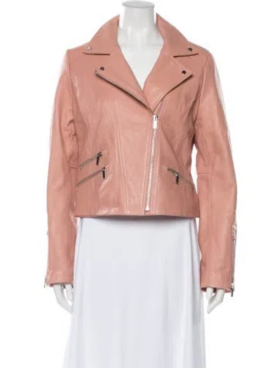 Pre-owned Karen Millen Leather Biker Jacket In Pink