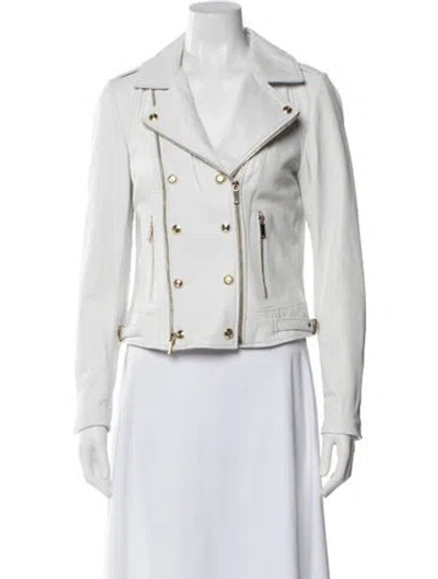 Pre-owned Karen Millen Leather Biker Jacket In White