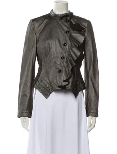 Pre-owned Karen Millen Leather Jacket In Gray
