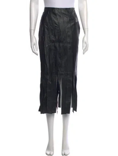 Pre-owned Karen Millen Leather Midi Length Skirt In Black