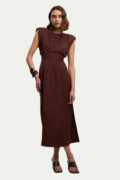 Karen Millen Linen Blend Pintuck Midi Dress In Brown