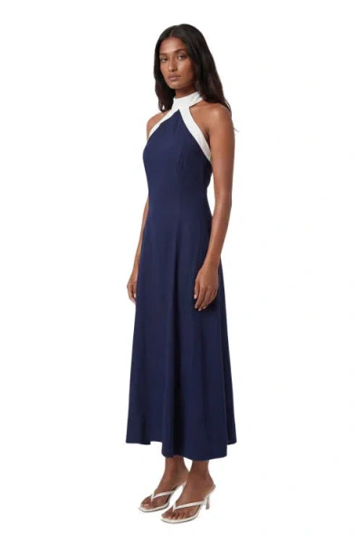 Karen Millen Linen Halter Maxi Dress In Blue