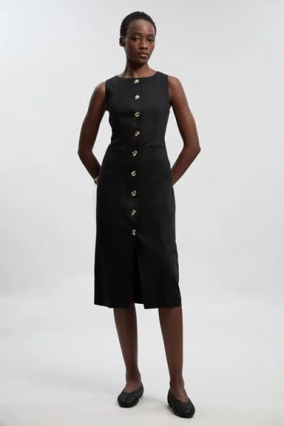 Karen Millen Linen Pencil Midi Dress In Black