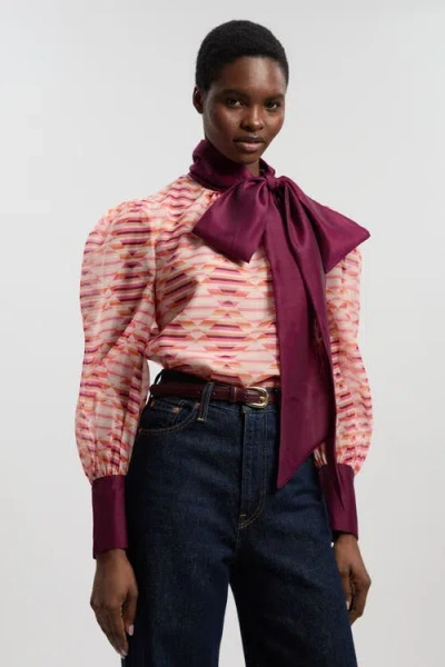 Karen Millen Long Sleeve Pussybow Blouse In Multi