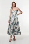 Karen Millen Metallic Jacquard Midi Dress In Blue