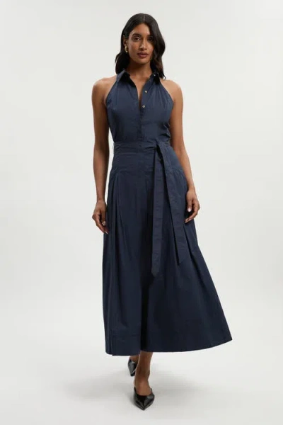Karen Millen Midi Shirt Dress With Dropped Waist In Blue
