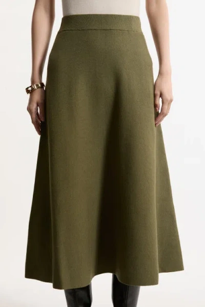 Karen Millen Milano Knit Full Midi Skirt In Green
