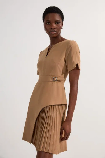 Karen Millen Military Pleat Mini Dress In Brown