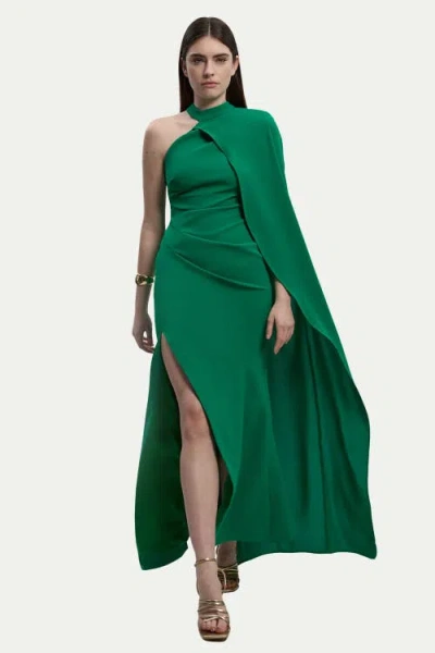 Karen Millen One Shoulder Cape Sleeve Maxi Dress In Green