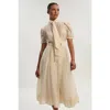 Karen Millen Organdie Tie Neck Woven Midi Dress In Neutral