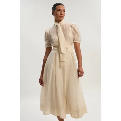 Karen Millen Organdie Tie Neck Woven Midi Dress In Neutral