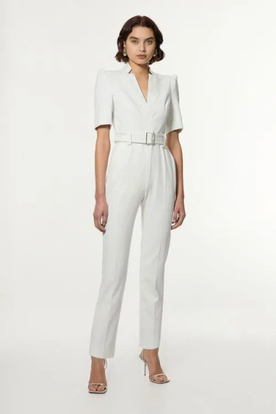 Karen Millen Petite Crepe Belted Jumpsuit In White