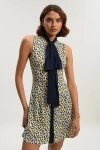 Karen Millen Petite Crepe Tie Neck Mini Dress In Multi