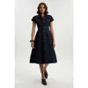 Karen Millen Petite Denim Corset Midi Dress In Blue