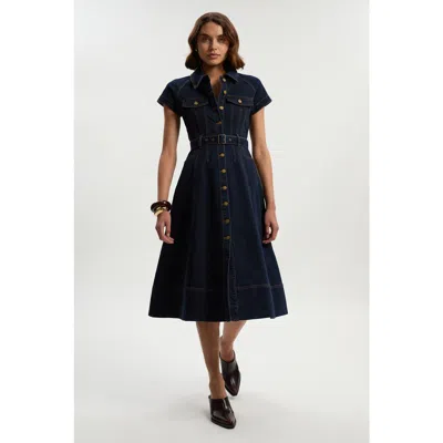 Karen Millen Petite Denim Corset Midi Dress In Blue