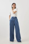 Karen Millen Petite Denim Wide Leg Pants In Blue