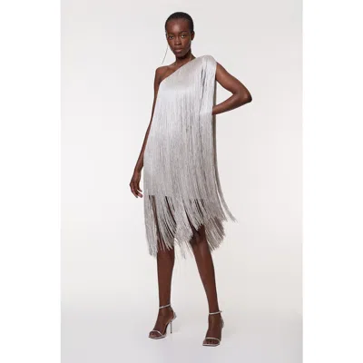 Karen Millen Petite Figure Mini Knit Dress In Silver