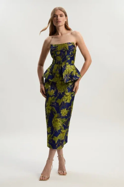 Karen Millen Petite Floral Jacquard Midi Pencil Dress In Multi