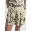 Karen Millen Placed Print Short With Belt In Brown