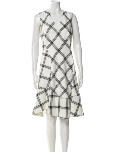 Pre-owned Karen Millen Plaid Print Knee-length Dress In White