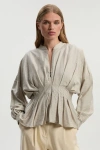 Karen Millen Pleated Detail Woven Jacket In Neutral
