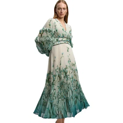 Karen Millen Plunge V-neck Fit Flare Maxi Dress In Multi