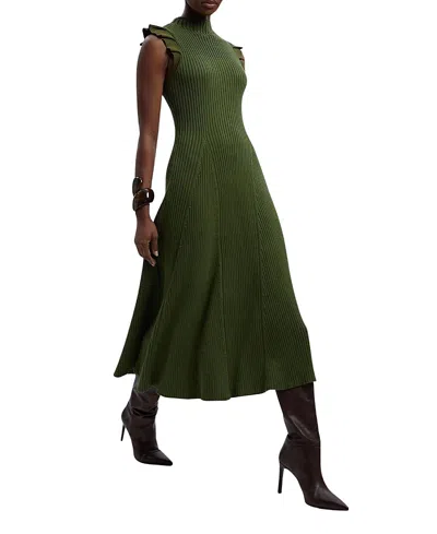 Karen Millen Pointelle Frill Sleeve Knit Midi Dress In Green