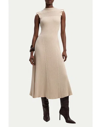 Karen Millen Pointelle Frill Sleeve Knit Midi Dress In Neutral