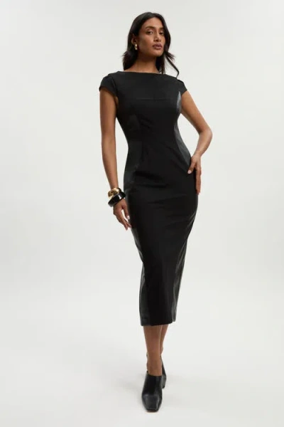 Karen Millen Ponte And Pu Mix Pencil Midi Dress In Black