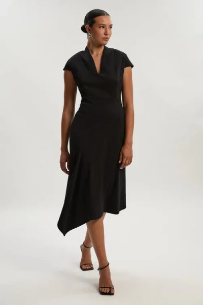 Karen Millen Ponte V-neck Midi Dress In Black