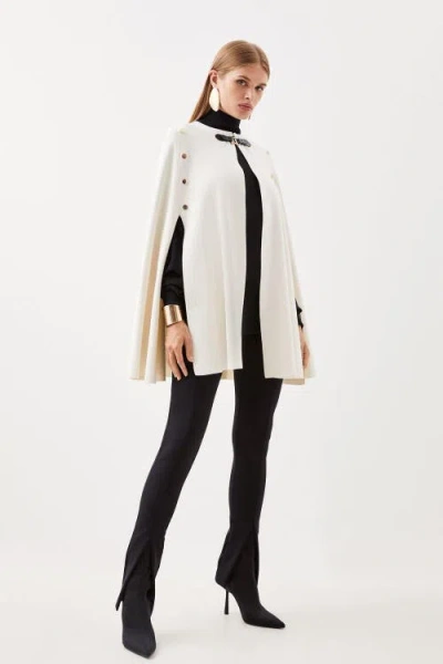 Karen Millen Popper Detail Knit Cape Coat In White
