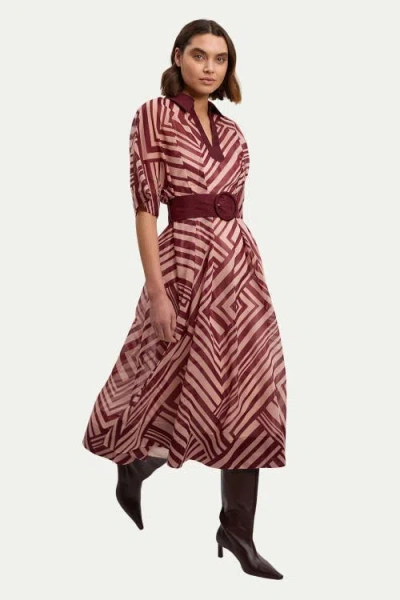 Karen Millen Printed 3/4 Sleeve Plunge Midi Dress In Multi