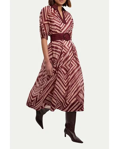 Karen Millen Printed 3/4 Sleeve Plunge Midi Dress In Multi