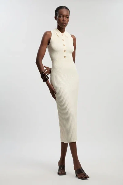 Karen Millen Rib Knit Collard Midi Dress In White