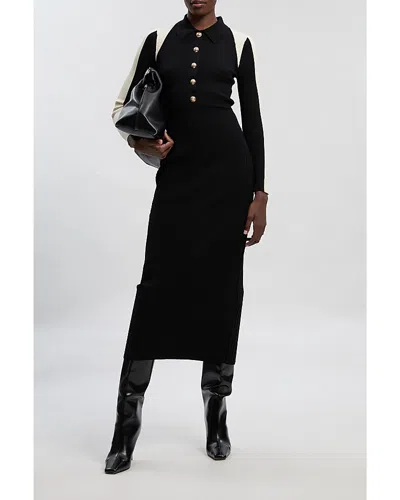 Karen Millen Rib Knit Long Sleeve Military Midi Dress In Black