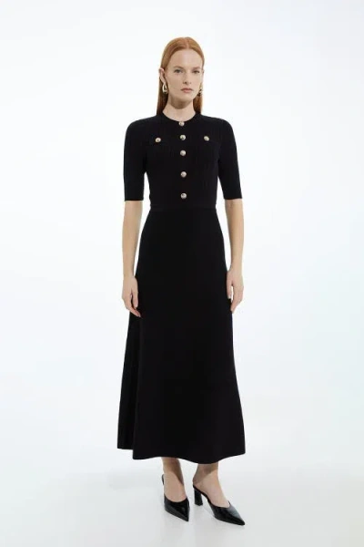 Karen Millen Rib Knit Military Trim Maxi Dress In Black